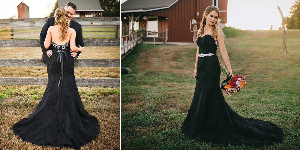 choose a mermaid wedding dress in black to be an offbeat and gothic bride