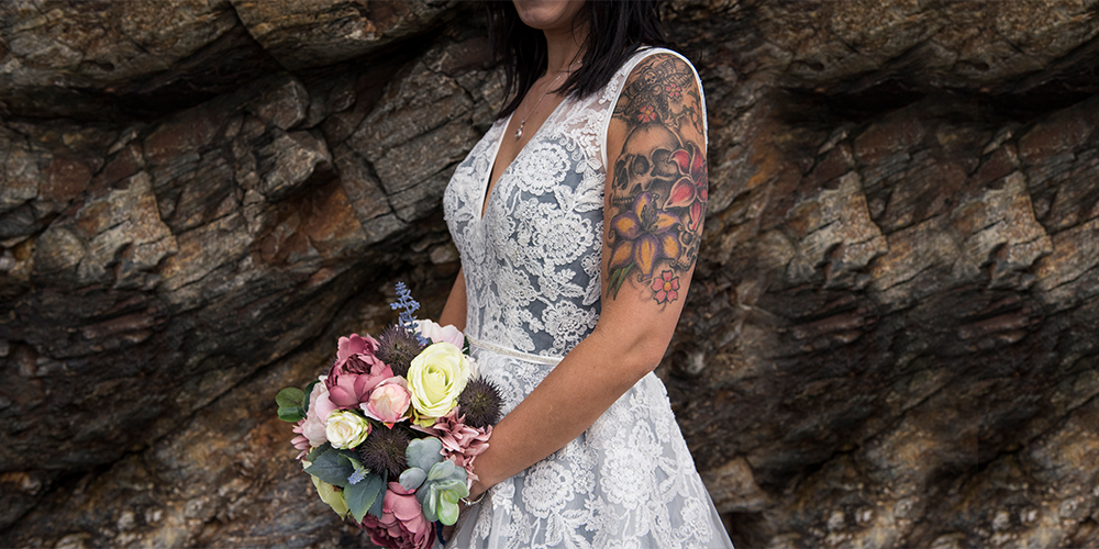 beautiful bride and colorful flower