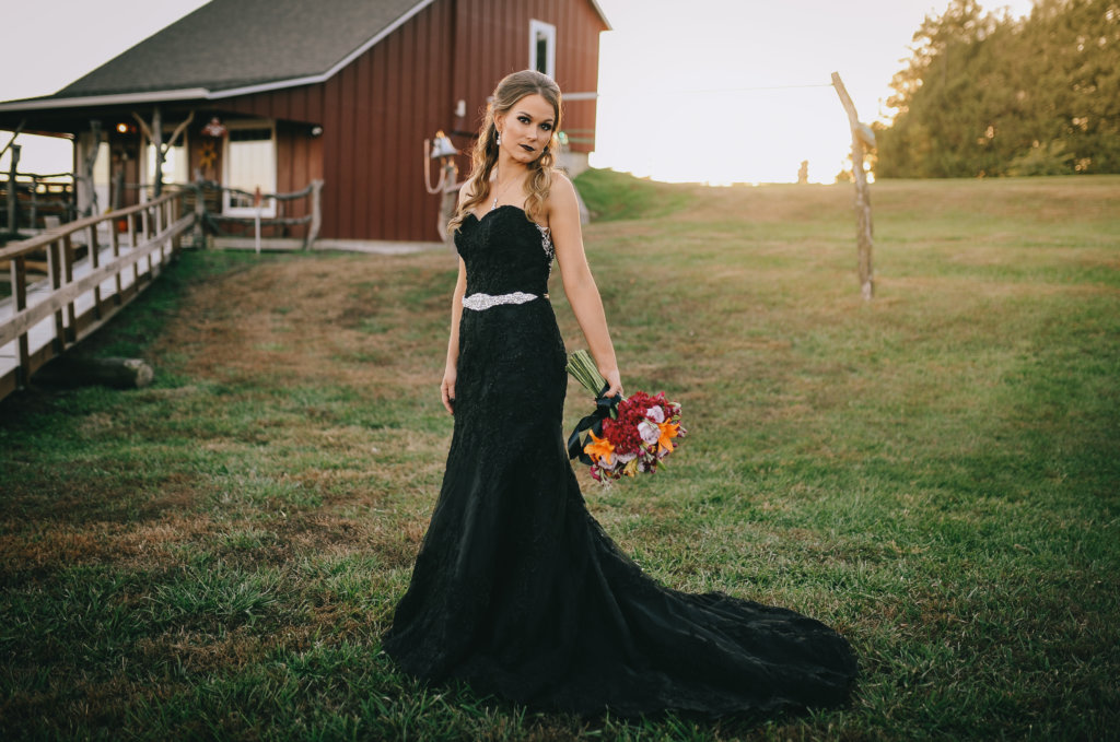 black and orange wedding dress