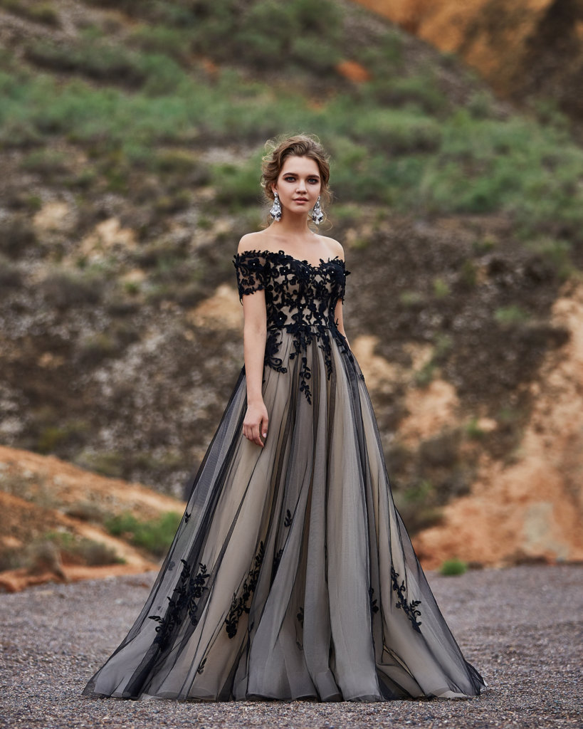 black and champagne bridesmaid dresses