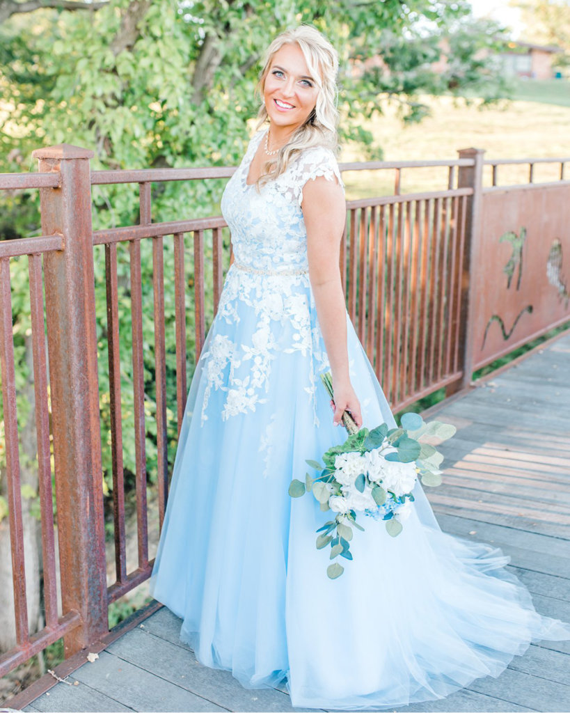 blue a line wedding dress