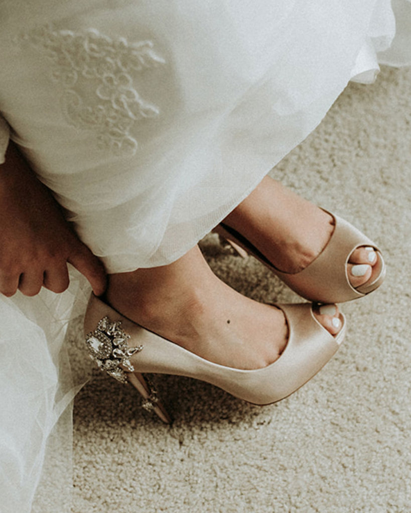 Wedding dress outlet with shoes showing