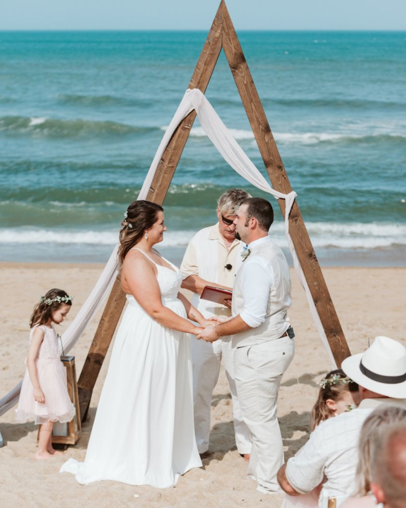 a beach wedding without the typical sand and starfish centerpieces.