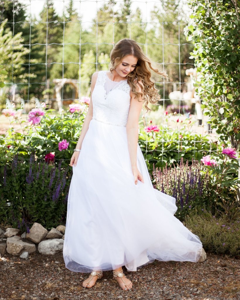 Wearing flats store with wedding dress