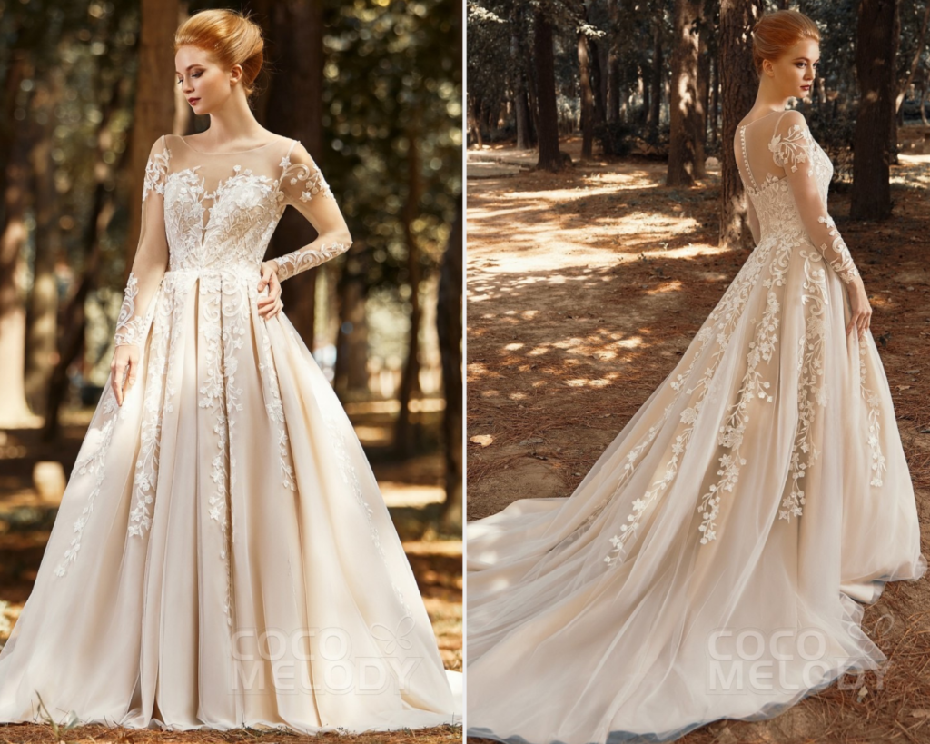 A-line long sleeve lace wedding dress