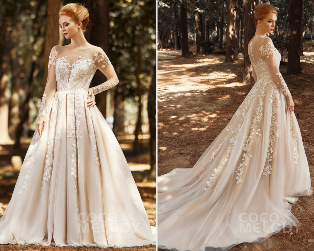 Robe de mariée en dentelle à manches longues