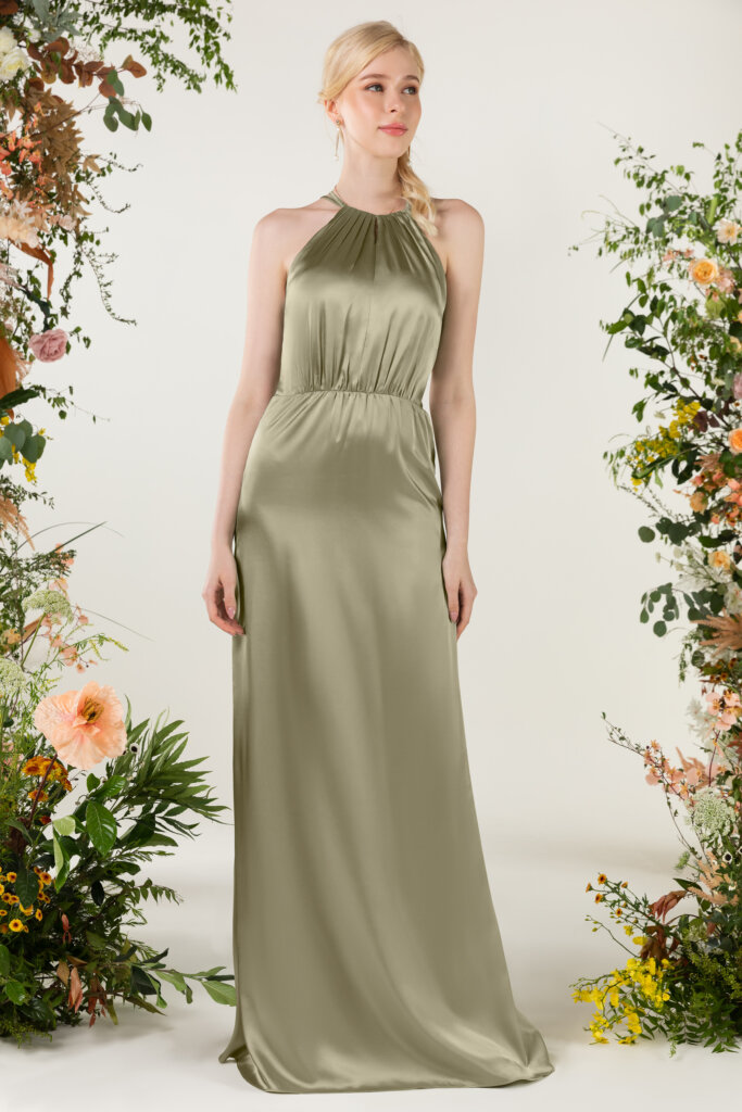 sage green satin bridesmaid dress