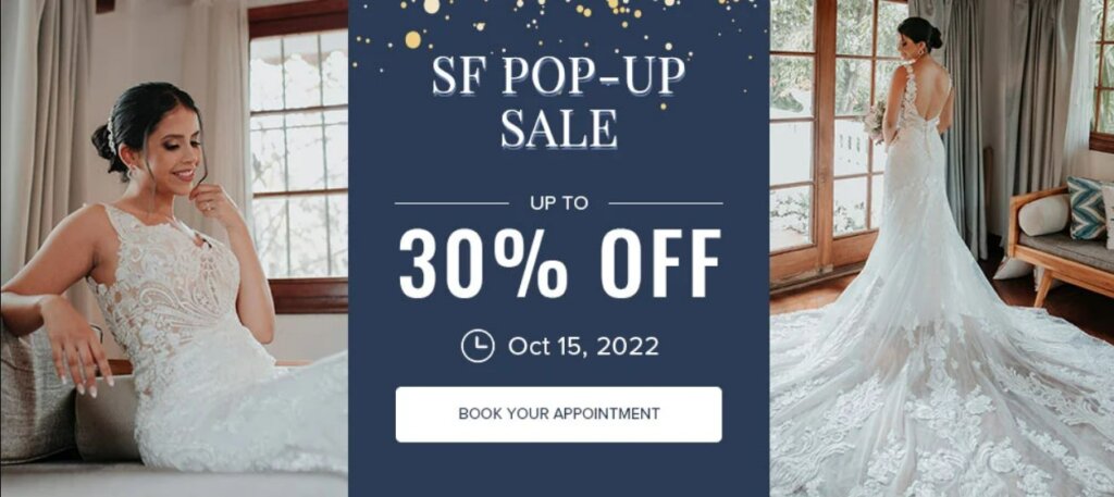 Pop up bridal clearance sale