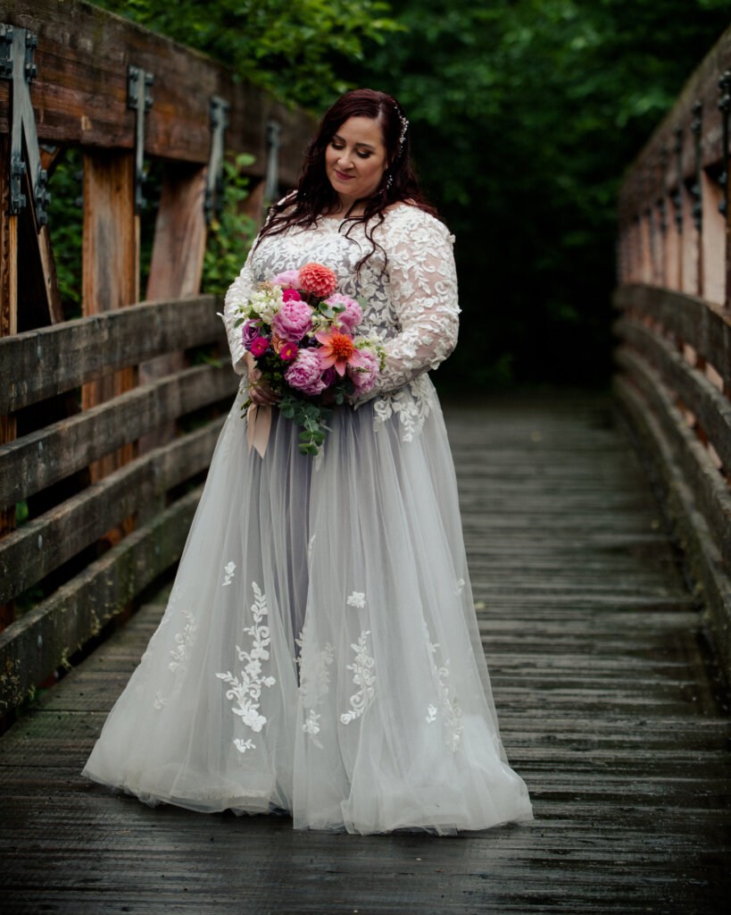 A-Line Sweep-Brush Train Tulle Gothic Wedding Dress with Sleeve LD5830