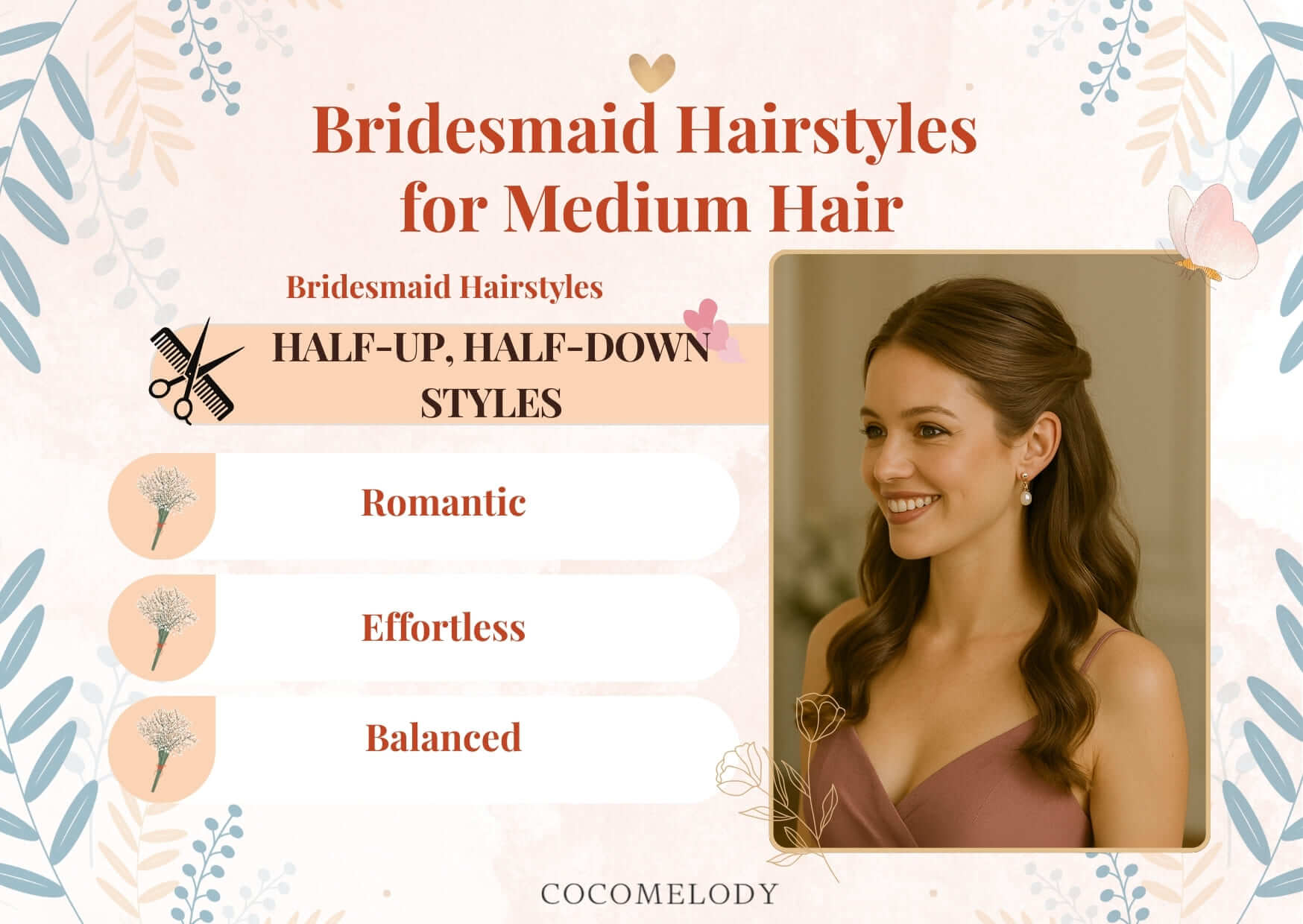 Bridesmaid Hairstyles for Medium Hair-Half-Up, Half-Down Styles