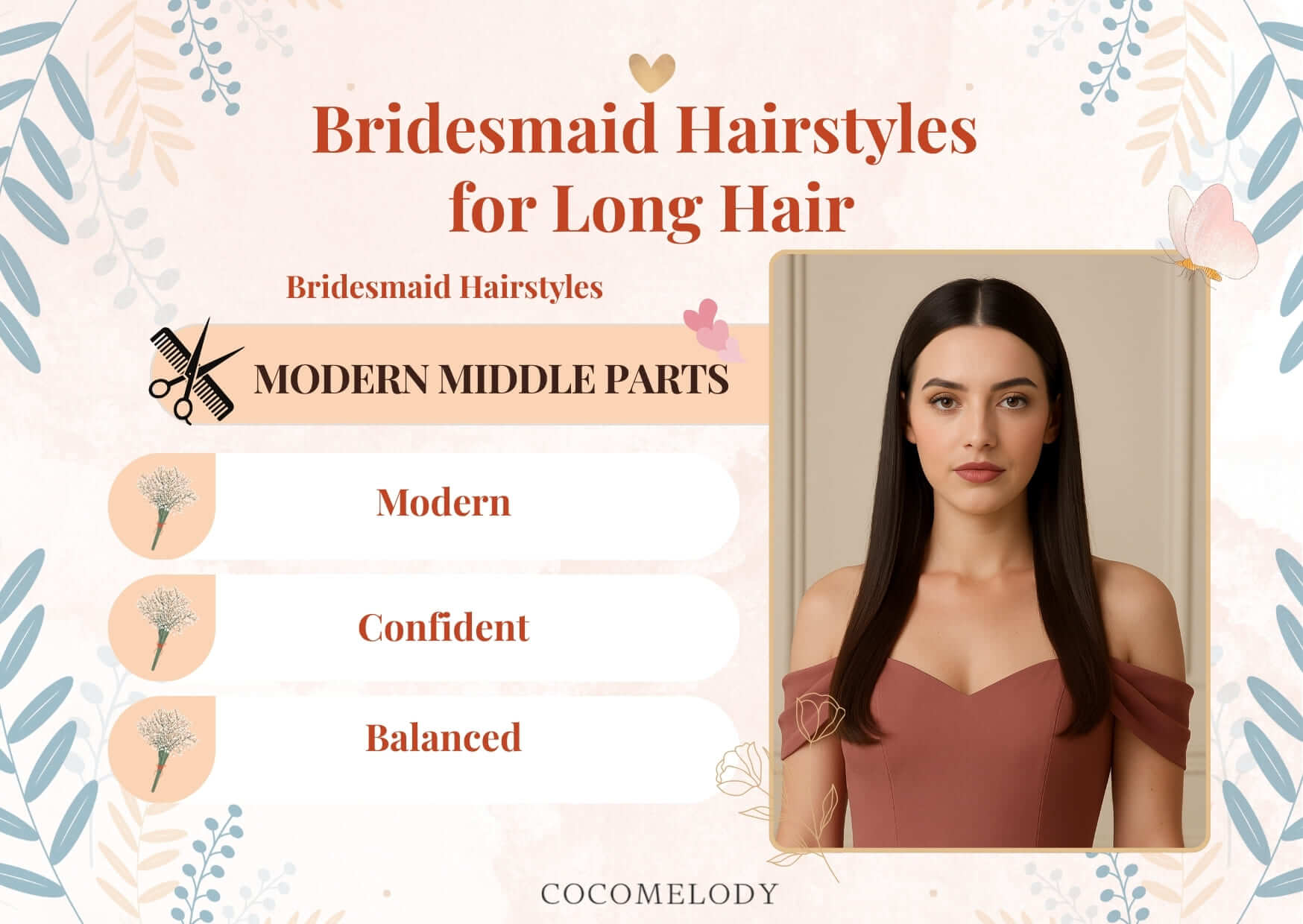 Bridesmaid Hairstyles for Long Hair-Modern Middle Parts
