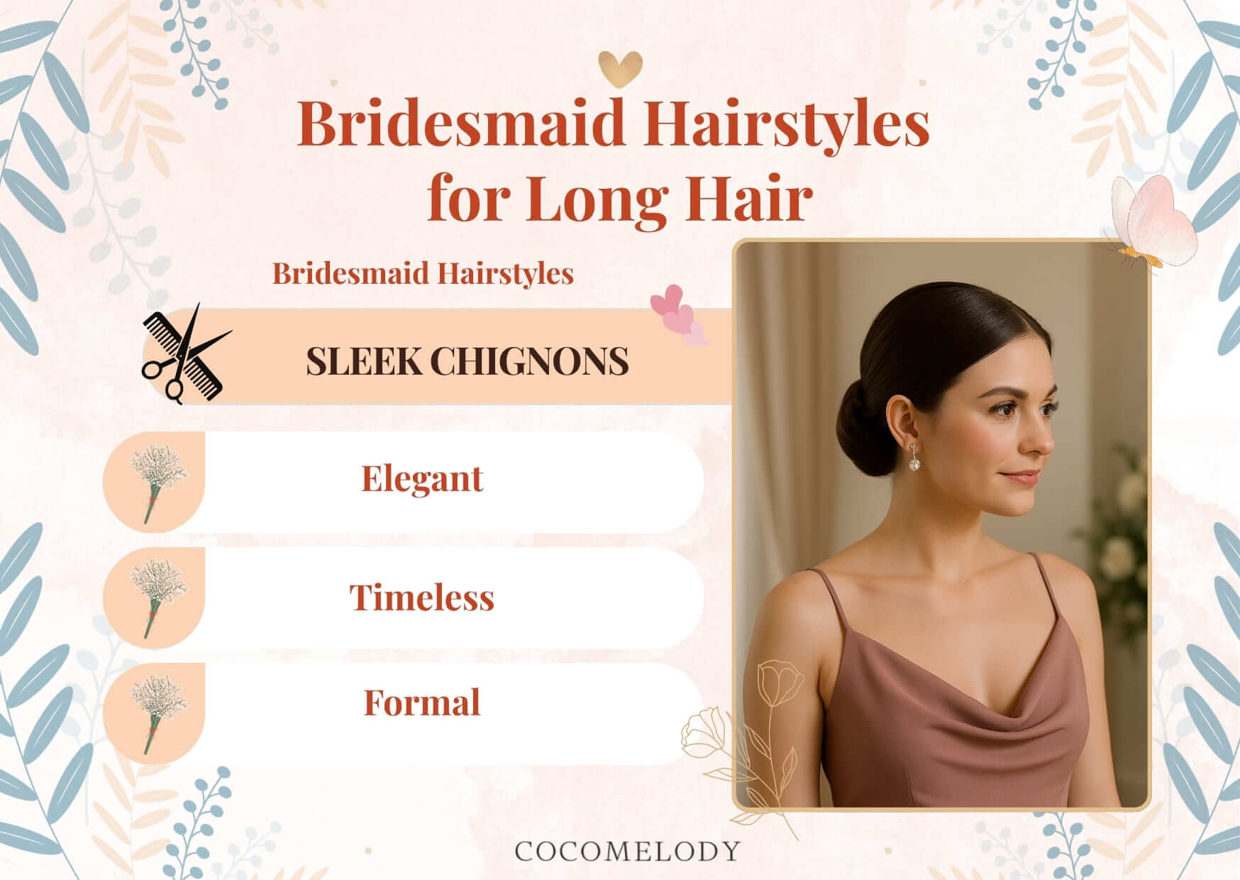 Bridesmaid Hairstyles for Long Hair-Sleek Chignons